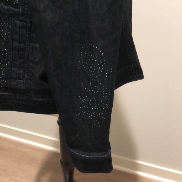 Chico’s Platinum Jean Jacket Rhinestone Embellished Size Large - Picture 6 of 16